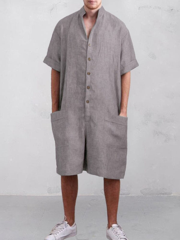Stand Collar Cotton Linen Jumpsuit Jumpsuit coofandystore 