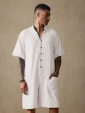 Cotton Stand Collar Jumpsuit Jumpsuit coofandystore White S 