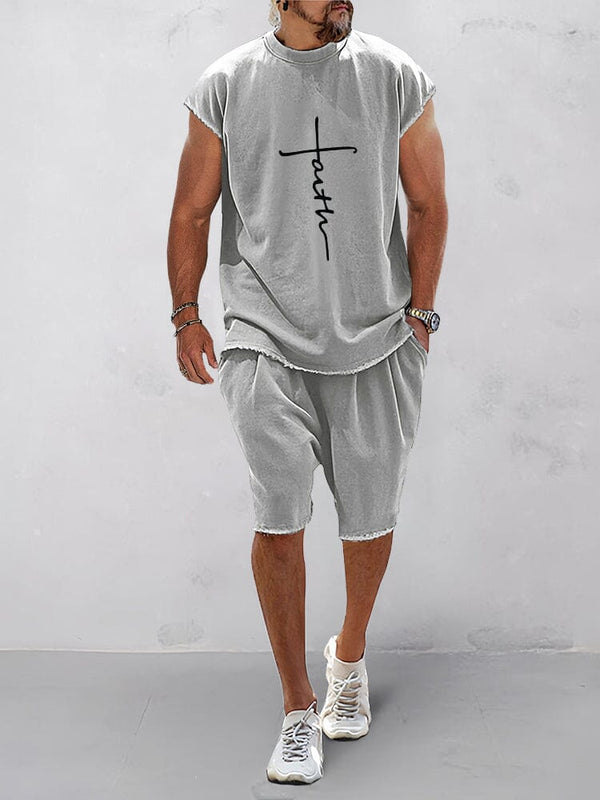 Casual Short Sleeve Sports Tee Set Sports Set coofandy Light Grey M 