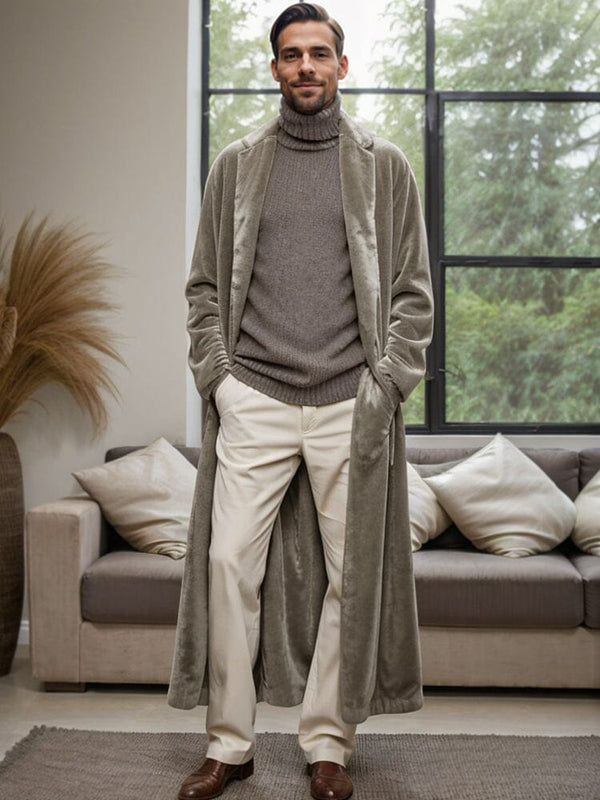 Cozy Soft Velvet Long Cardigan Sets coofandy Khaki M 