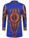 Casual Ethnic Graphic Long Shirt (US Only) Shirts COOFANDY Store Blue S 