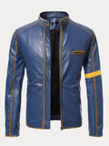 Stand Collar Punk Leather Jacket Jackets coofandystore Blue S 