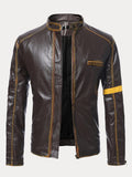 Stand Collar Punk Leather Jacket Jackets coofandystore Brown S 