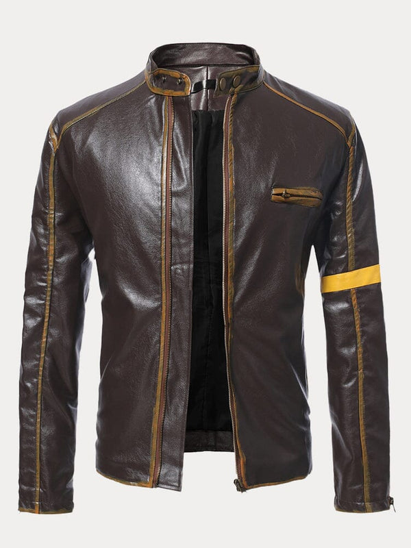 Stand Collar Punk Leather Jacket Jackets coofandystore Brown S 