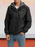 Leather PU Jacket with Removable Hat Coat coofandystore 