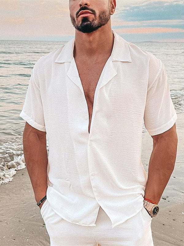Casual Cotton and Linen Button Shirt Shirts coofandystore White S 