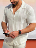 Solid Color Lapel Simple Casual Shirt Shirts & Polos coofandystore White S 