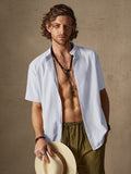 Classic Casual Cotton and Linen Stand Collar Shirt Shirts coofandystore White M 