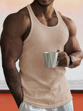 Solid Slim Fit Gym Knitted Tank Top Tank Tops coofandystore Khaki S 
