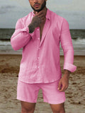 Solid Pure Cotton Shirt Set Sets coofandystore Pink S 