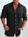 Cotton Linen Long Sleeve Shirt Shirts coofandystore Black S 
