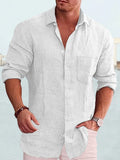 Cotton Linen Long Sleeve Shirt Shirts coofandystore White S 