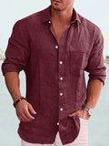 Cotton Linen Long Sleeve Shirt Shirts coofandystore Red S 