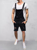 Torn Denim Overalls Shorts Shorts coofandystore Black S 