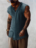Casual Loose Fit Cotton Linen Tank Top Tank Tops coofandystore Blue M 