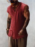Casual Loose Fit Cotton Linen Tank Top Tank Tops coofandystore Wine Red M 