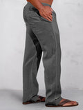 Casual Solid High Waist Cotton Linen Straight Pants Pants coofandy 