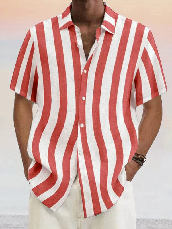 Classic Casual Cotton Linen Stripe Shirt Shirts coofandystore Red S 