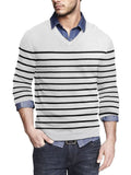 Casual Ribbed Knitted Pullover Sweater (US Only) Sweater coofandy White Stripe S 